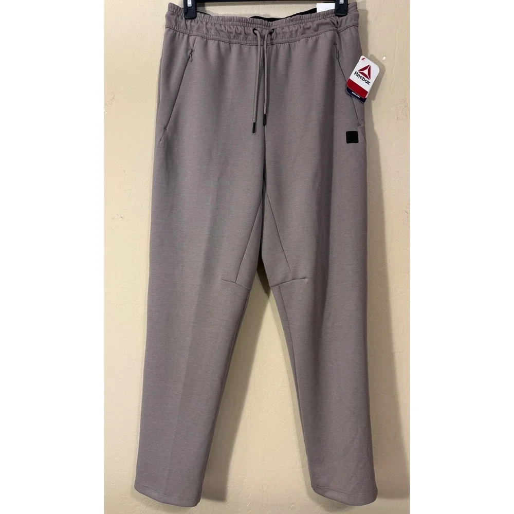 Reebok Flow Jogger Pants Men M Athletic Tapered Relaxed Logo Driftwood‎ NEW
